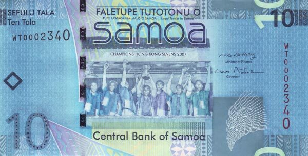 萨摩亚 Pick New ND2008年版10 Tala 纸钞 152.5x70