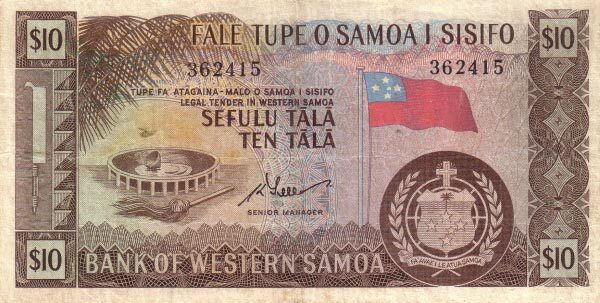 萨摩亚 Pick 18d ND1967年版10 Tala 纸钞 