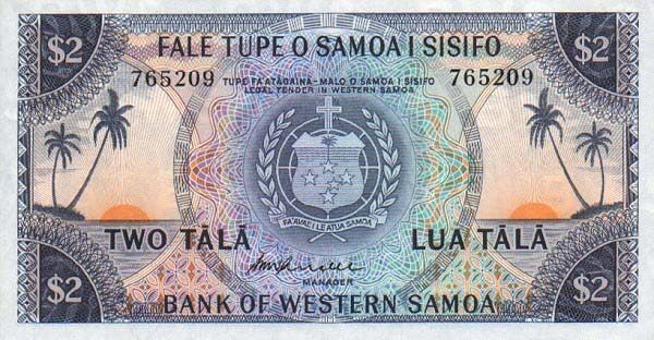 萨摩亚 Pick 17b ND1967年版2 Tala 纸钞 144x77