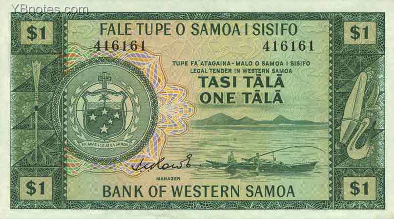 萨摩亚 Pick 16a ND1967年版1 Tala 纸钞 136x76
