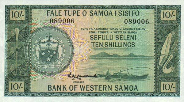 萨摩亚 Pick 13 ND1963年版10 Shillings 纸钞 