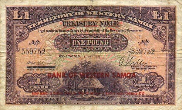 萨摩亚 Pick 11a 1961.5.1年版1 Pound 纸钞 