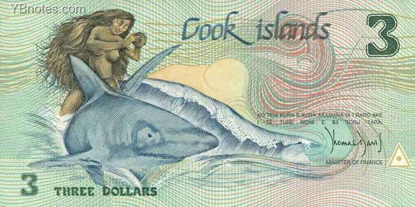 库克群岛 Pick 06 ND1992年版3 Dollars 纸钞 
