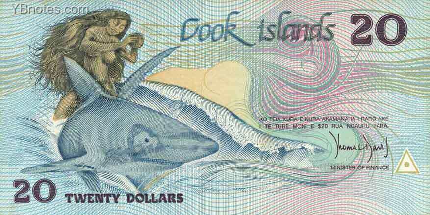 库克群岛 Pick 05a ND1992年版20 Dollars 纸钞 