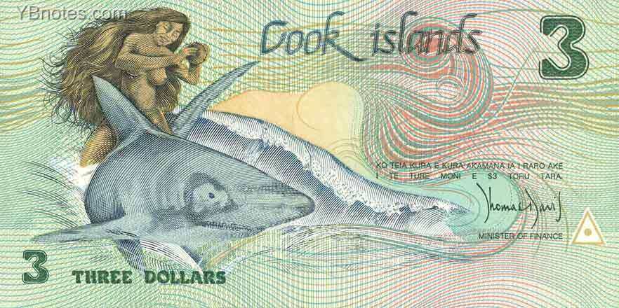 库克群岛 Pick 03a ND1987年版3 Dollars 纸钞 