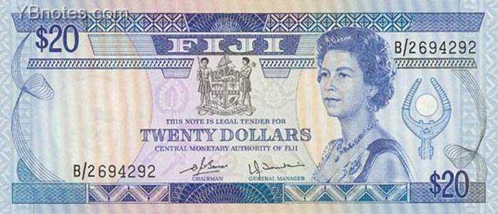 斐济 Pick 080 ND1980年版20 Dollars 纸钞 