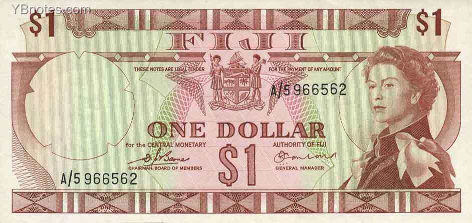 斐济 Pick 071 ND1974年版1 Dollar 纸钞 