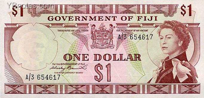 斐济 Pick 065a ND1971年版1 Dollar 纸钞 