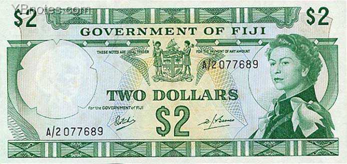 斐济 Pick 060 ND1968年版2 Dollars 纸钞 