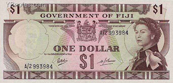 斐济 Pick 059 ND1968年版1 Dollar 纸钞 