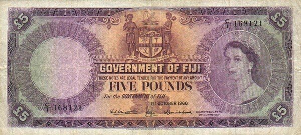 斐济 Pick 054c 1960.10.1年版5 Pounds 纸钞 