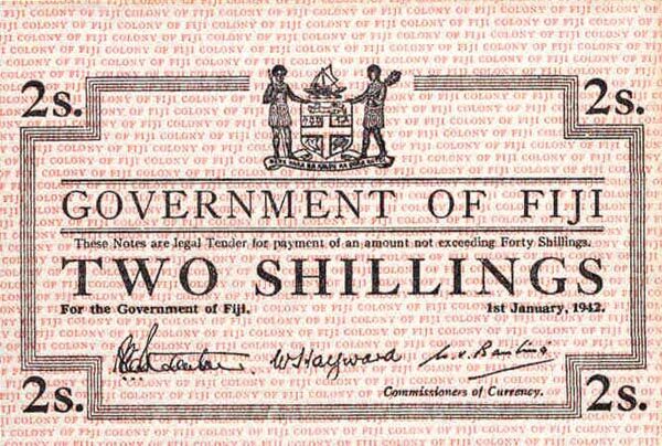 斐济 Pick 050r1 1942.1.1年版2 Shillings 纸钞 
