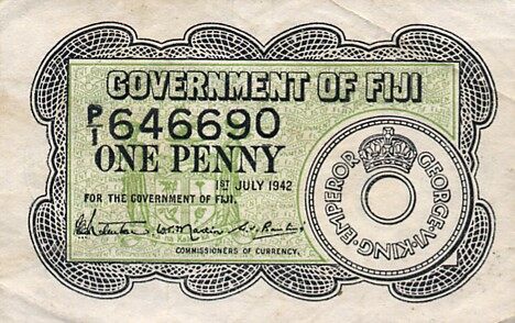 斐济 Pick 047 1942.7.1年版1 Penny 纸钞 