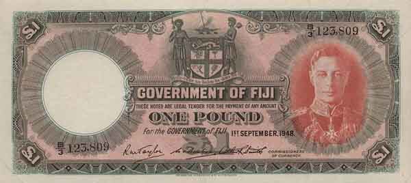 斐济 Pick 040c 1948.9.1年版1 Pound 纸钞 
