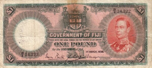 斐济 Pick 039b 1938.3.1年版1 Pound 纸钞 