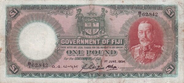 斐济 Pick 033b 1934.6.1年版1 Pound 纸钞 