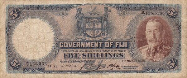 斐济 Pick 031c 1935.3.1年版5 Shillings 纸钞 