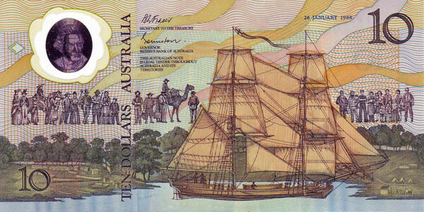 澳大利亚 Pick 49a 1988年版10 Dollars 纸钞 155x77.5