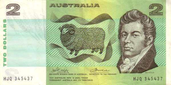 澳大利亚 Pick 43a ND1985年版2 Dollars 纸钞 152x76