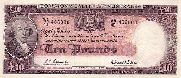 澳大利亚 Pick 36 ND1960-65年版10 Pounds 纸钞 