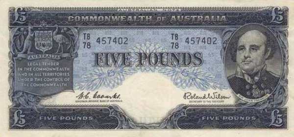 澳大利亚 Pick 35 ND1960-65年版5 Pounds 纸钞 