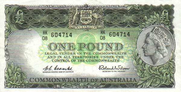 澳大利亚 Pick 34 ND1961-65年版1 Pound 纸钞 