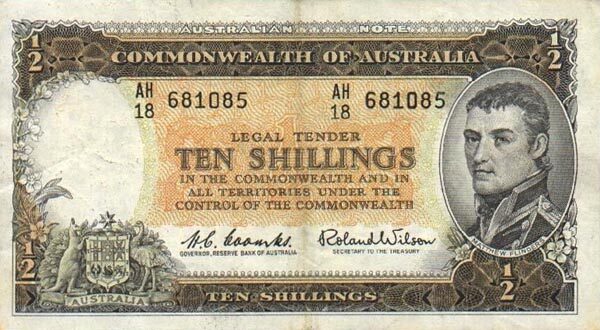 澳大利亚 Pick 33 ND1961-65年版10 Shillings 纸钞 