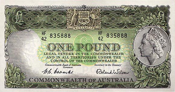澳大利亚 Pick 30 ND1953-60年版1 Pound 纸钞 