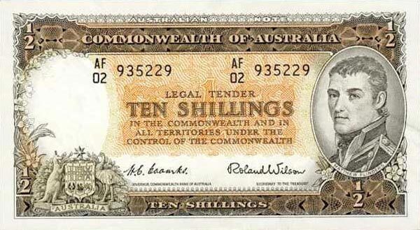 澳大利亚 Pick 29 ND1954-60年版10 Shillings 纸钞 137x76