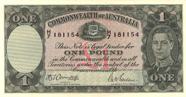 澳大利亚 Pick 26b ND1942年版1 Pound 纸钞 