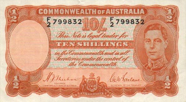 澳大利亚 Pick 25a ND1939年版10 Shillings 纸钞 