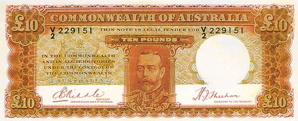 澳大利亚 Pick 24 ND1934-39年版10 Pounds 纸钞 