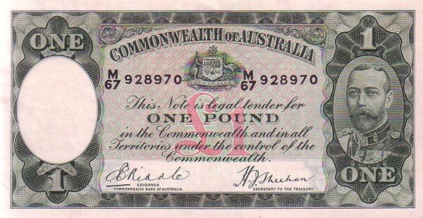 澳大利亚 Pick 22 ND1933-38年版1 Pound 纸钞 