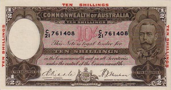 澳大利亚 Pick 20 ND1934年版10 Shillings 纸钞 