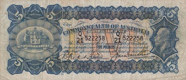 澳大利亚 Pick 17b ND1928年版5 Pounds 纸钞 