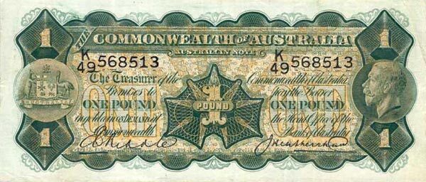澳大利亚 Pick 16c ND1927年版1 Pound 纸钞 