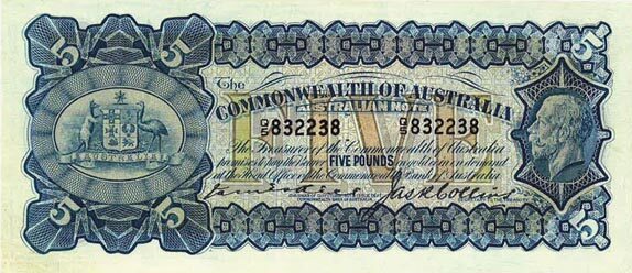 澳大利亚 Pick 13a ND1924年版5 Pounds 纸钞 