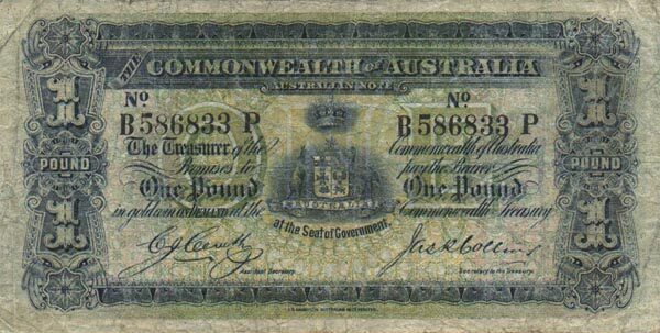 澳大利亚 Pick 04b ND1913-18年版1 Pound 纸钞 