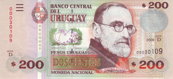 乌拉圭 Pick New 2009年版200 Pesos Uruguayos 纸钞 