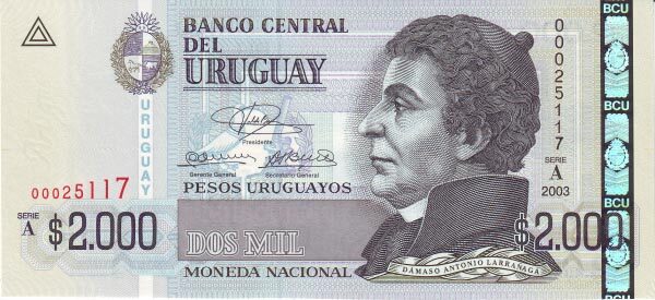 乌拉圭 Pick 92 2003年版2000 Pesos Uruguayos 纸钞 