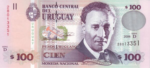 乌拉圭 Pick 88 2006年版100 Pesos Uruguayos 纸钞 
