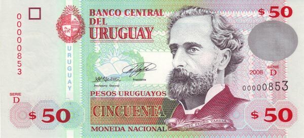乌拉圭 Pick 87 2008年版50 Pesos Uruguayos 纸钞 