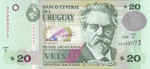 乌拉圭 Pick 86 2008年版20 Pesos Uruguayos 纸钞 