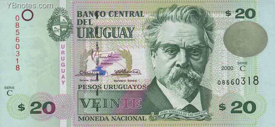 乌拉圭 Pick 83 2000年版20 Pesos Uruguayos 纸钞 