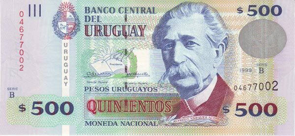 乌拉圭 Pick 82 1999年版500 Pesos Uruguayos 纸钞 