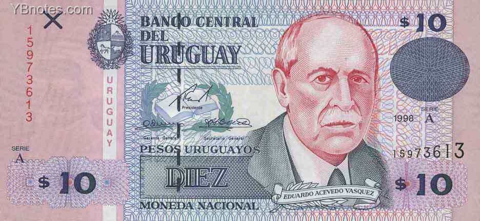 乌拉圭 Pick 81 1998年版10 Pesos Uruguayos 纸钞 