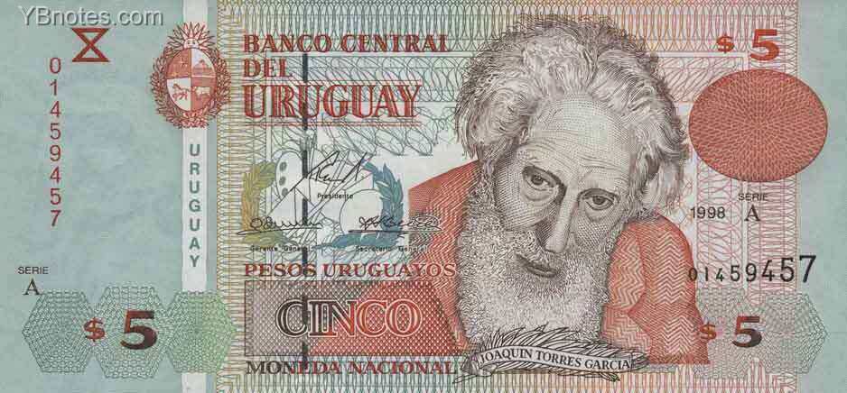 乌拉圭 Pick 80 1998年版5 Pesos Uruguayos 纸钞 