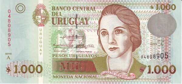 乌拉圭 Pick 79 1995年版1000 Pesos Uruguayos 纸钞 