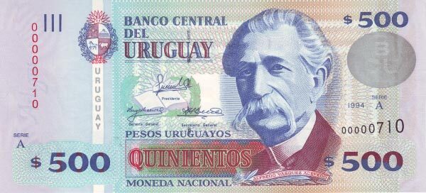 乌拉圭 Pick 78 1994年版500 Pesos Uruguayos 纸钞 