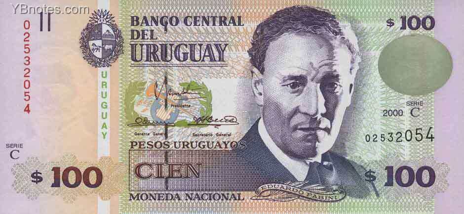 乌拉圭 Pick 76 2000年版100 Pesos Uruguayos 纸钞 